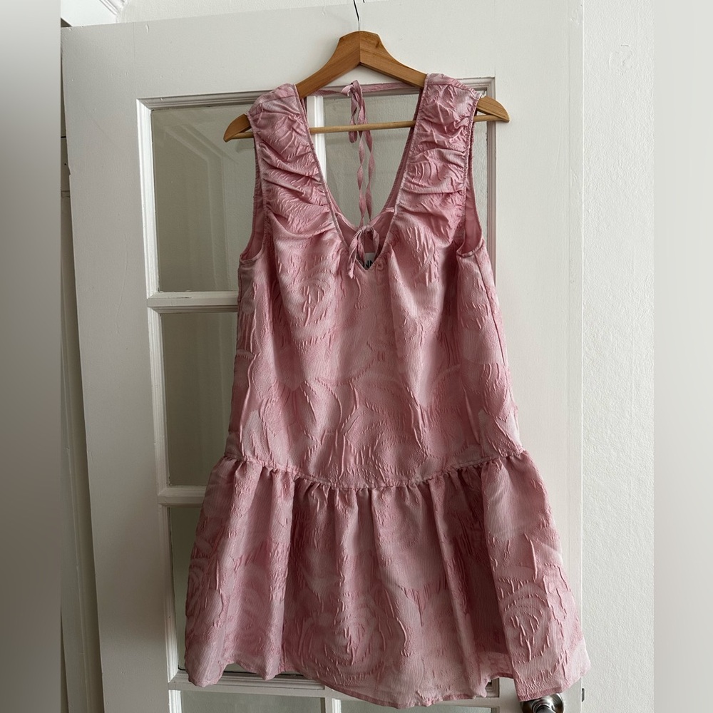 GANNI pink textured Cloqué Mini Dress